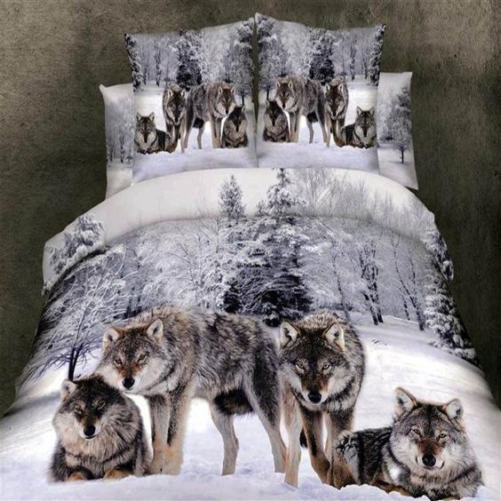 Wolf Cotton Bed Sheets Spread Comforter Bedding Set