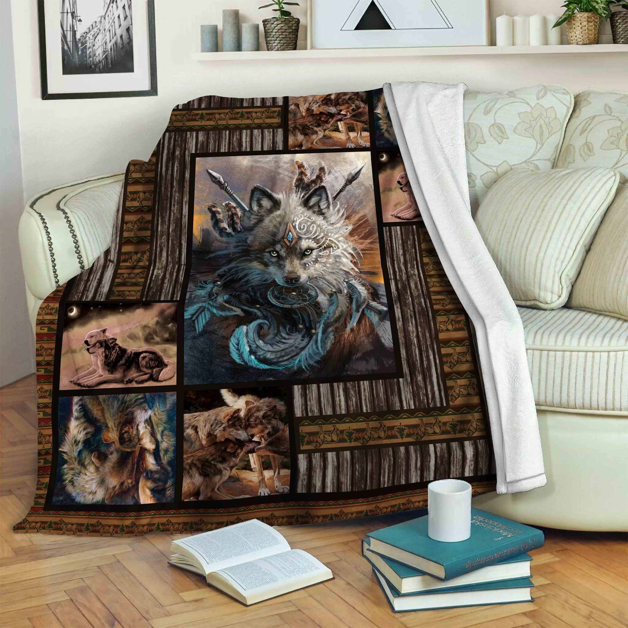 Wolf Sherpa Fleece Blanket