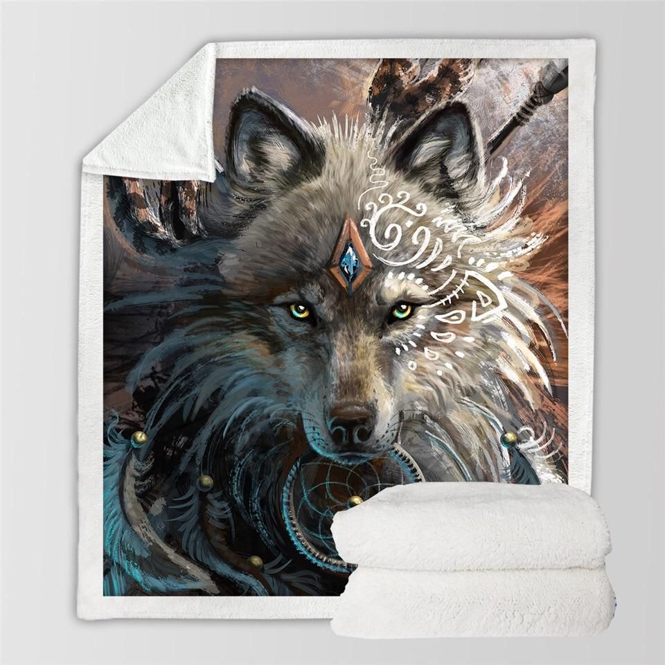 Wolf Sherpa Fleece Blanket