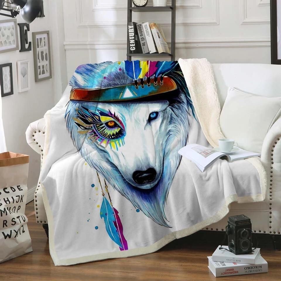 Wolf Sherpa Fleece Blanket