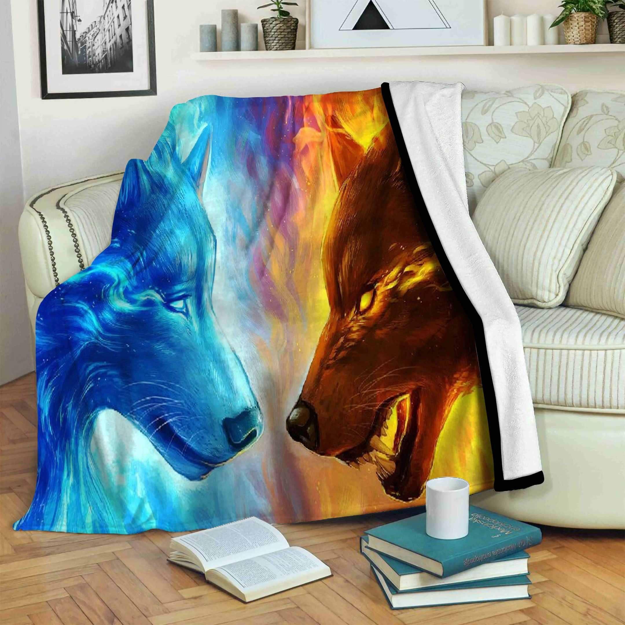 Wolf Sherpa Fleece Blanket