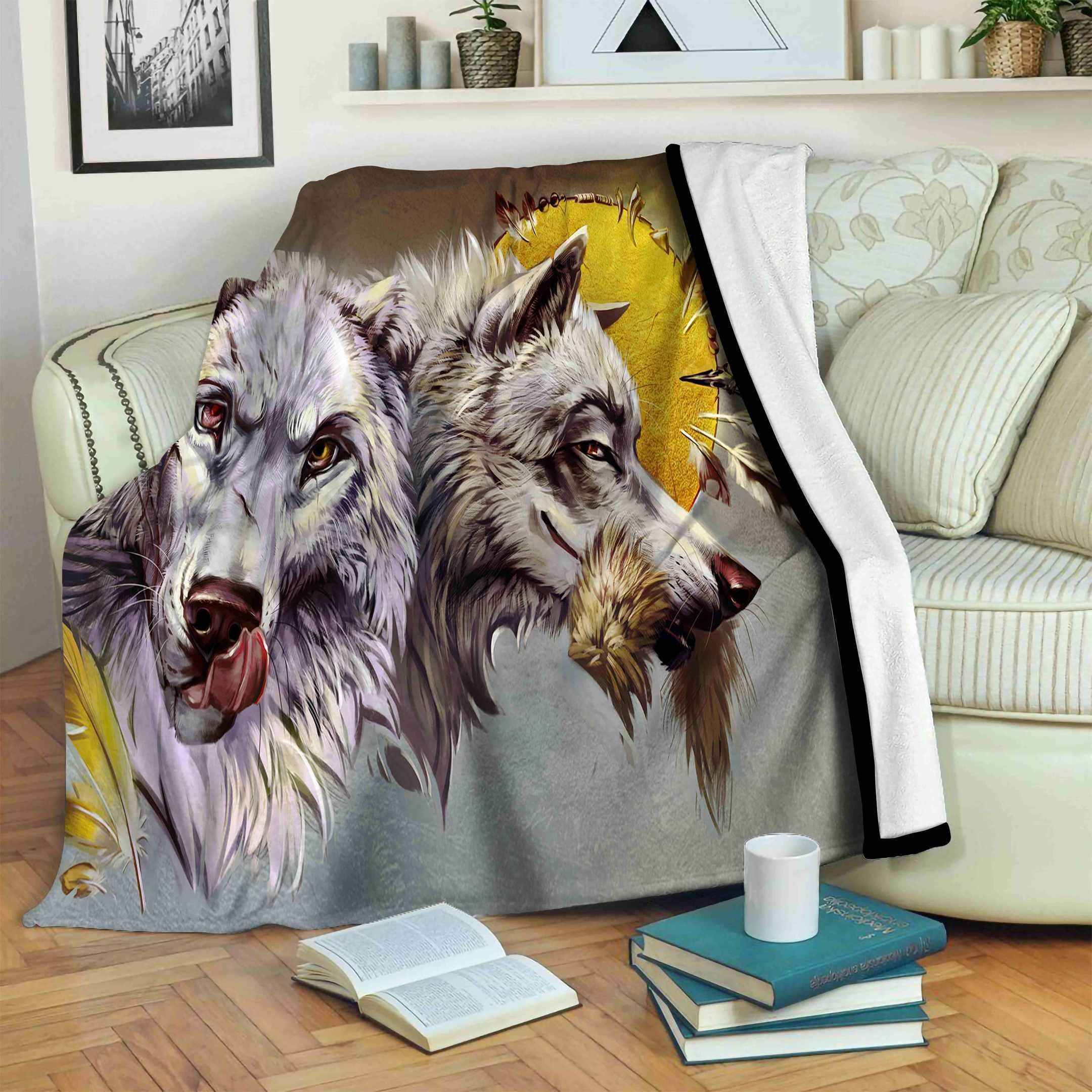 Wolf Sherpa Fleece Blanket