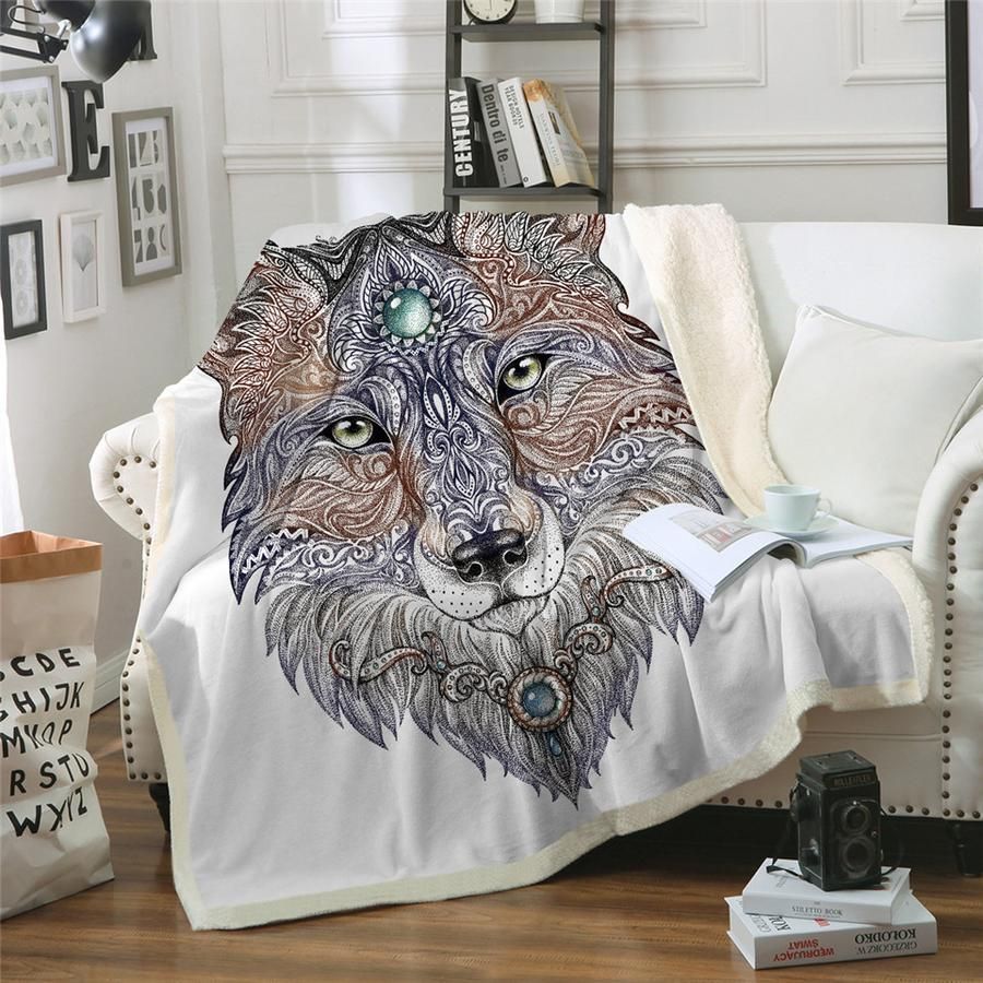 Wolf Sherpa Fleece Blanket