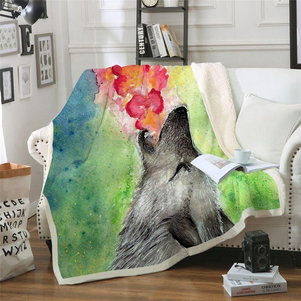 Wolf Sherpa Fleece Blanket