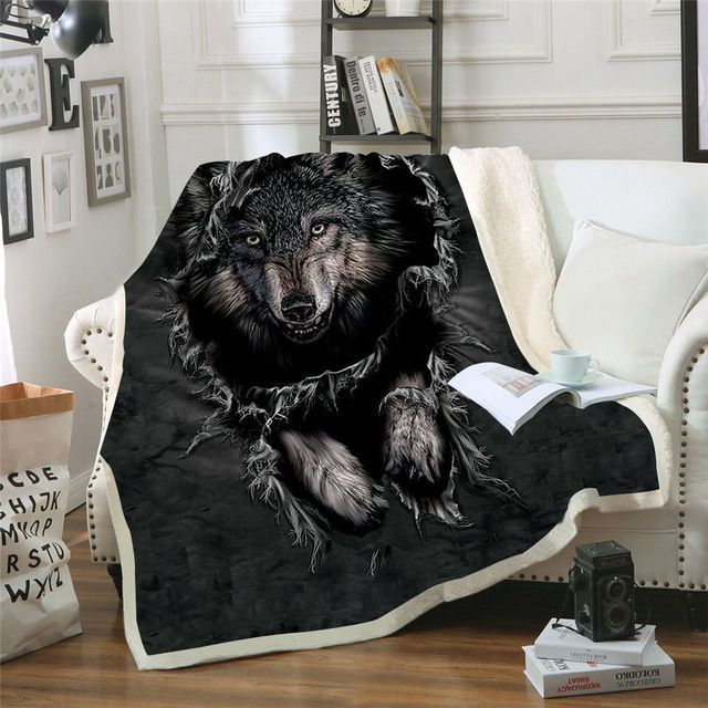 Wolf Sherpa Fleece Blanket