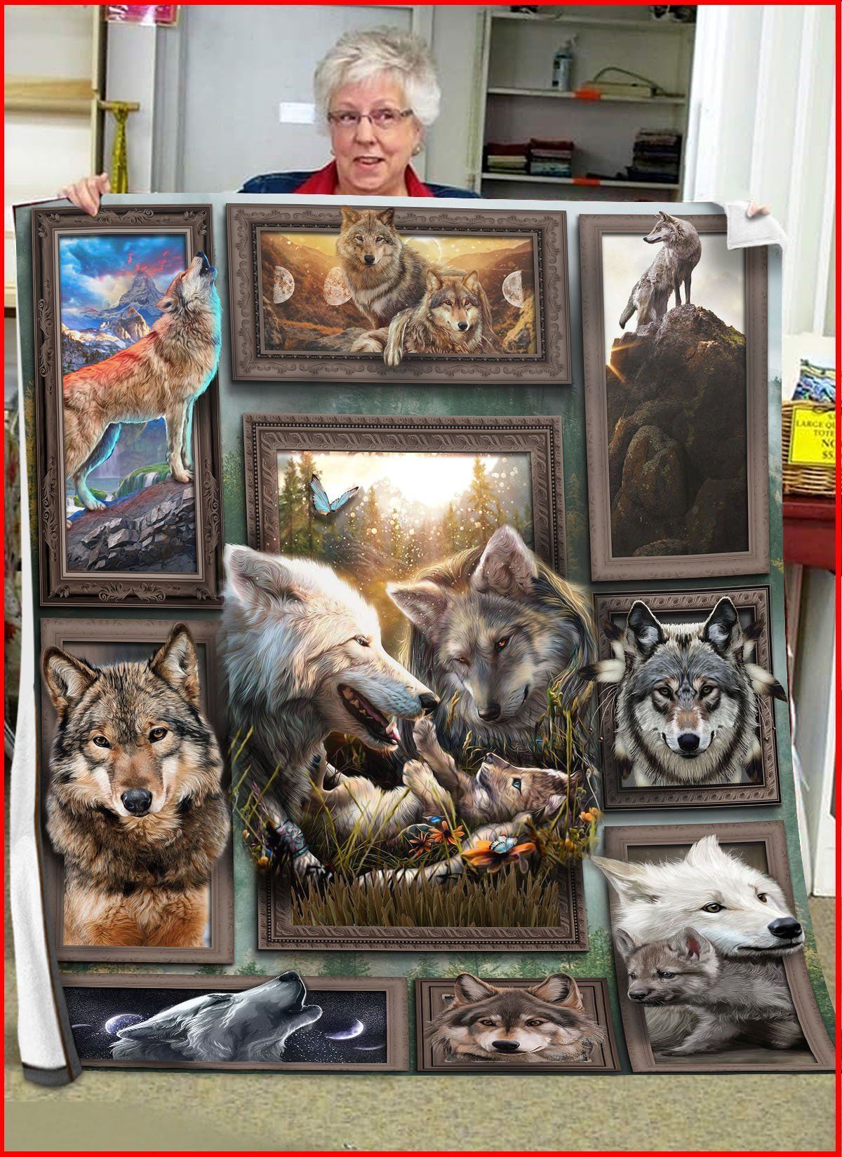 Wolf Sherpa Fleece Blanket
