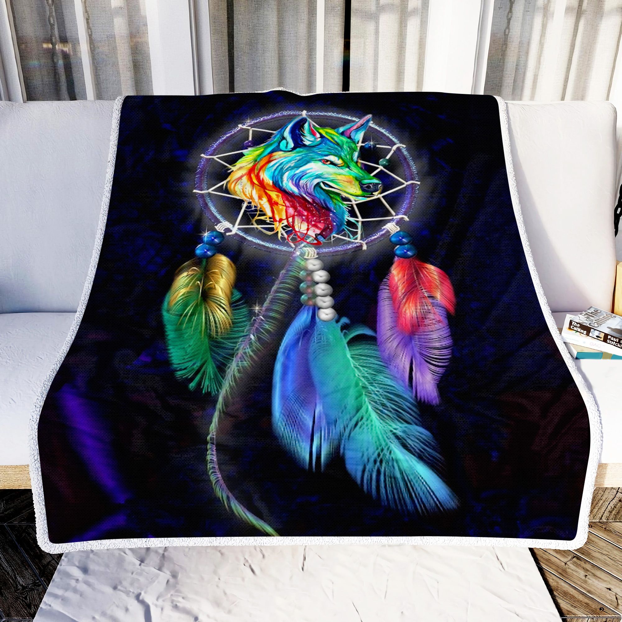 Wolf Color Dreamcatcher Fleece Blanket