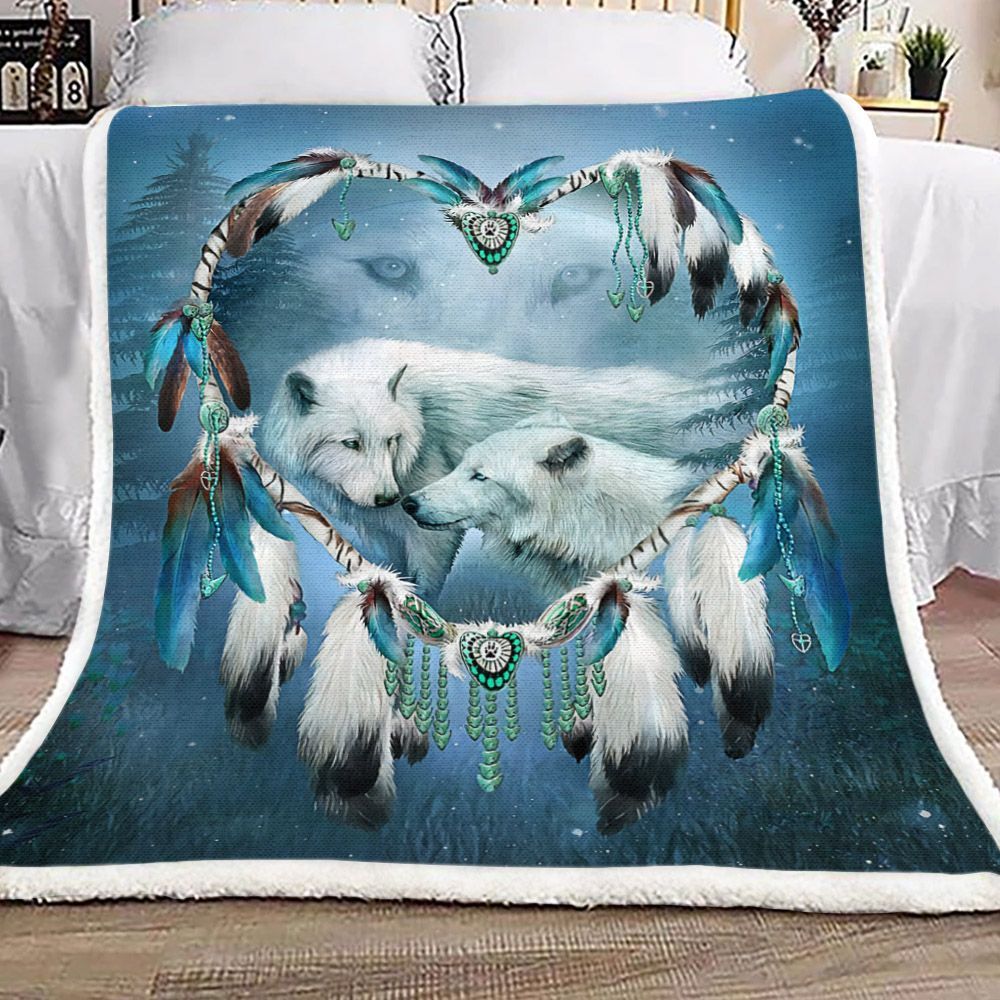 Wolf Couple Dreamcatcher Sherpa Fleece Blanket