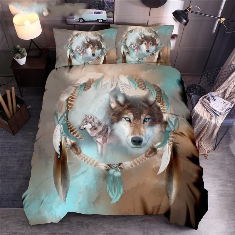 Wolf Couple Dreamcatcher Native American Bedding Set