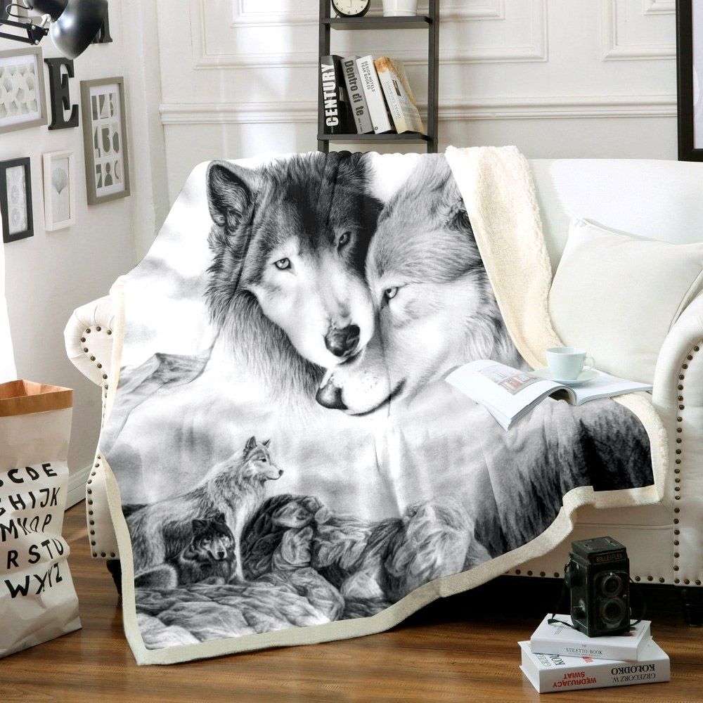 Wolf Couple Sherpa Fleece Blanket
