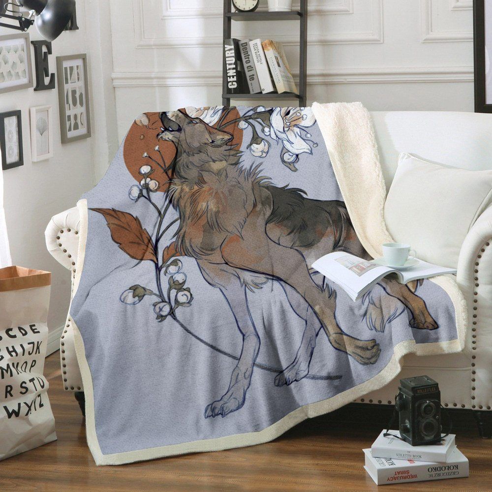 Wolf Sherpa Fleece Blanket