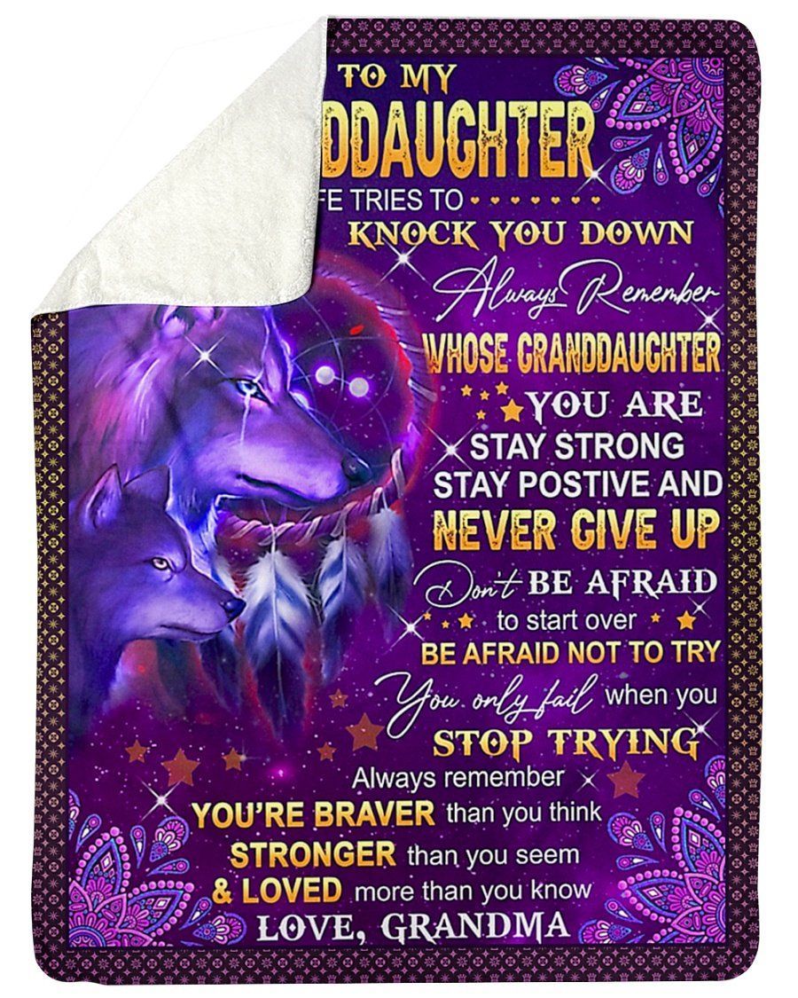 Wolf Dream Catcher Loved More Than You Know To Granddaughter Fleece Blanket Sherpa Blanket