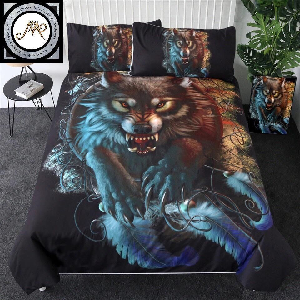 Wolf Dreamcatcher Black Bedding Set
