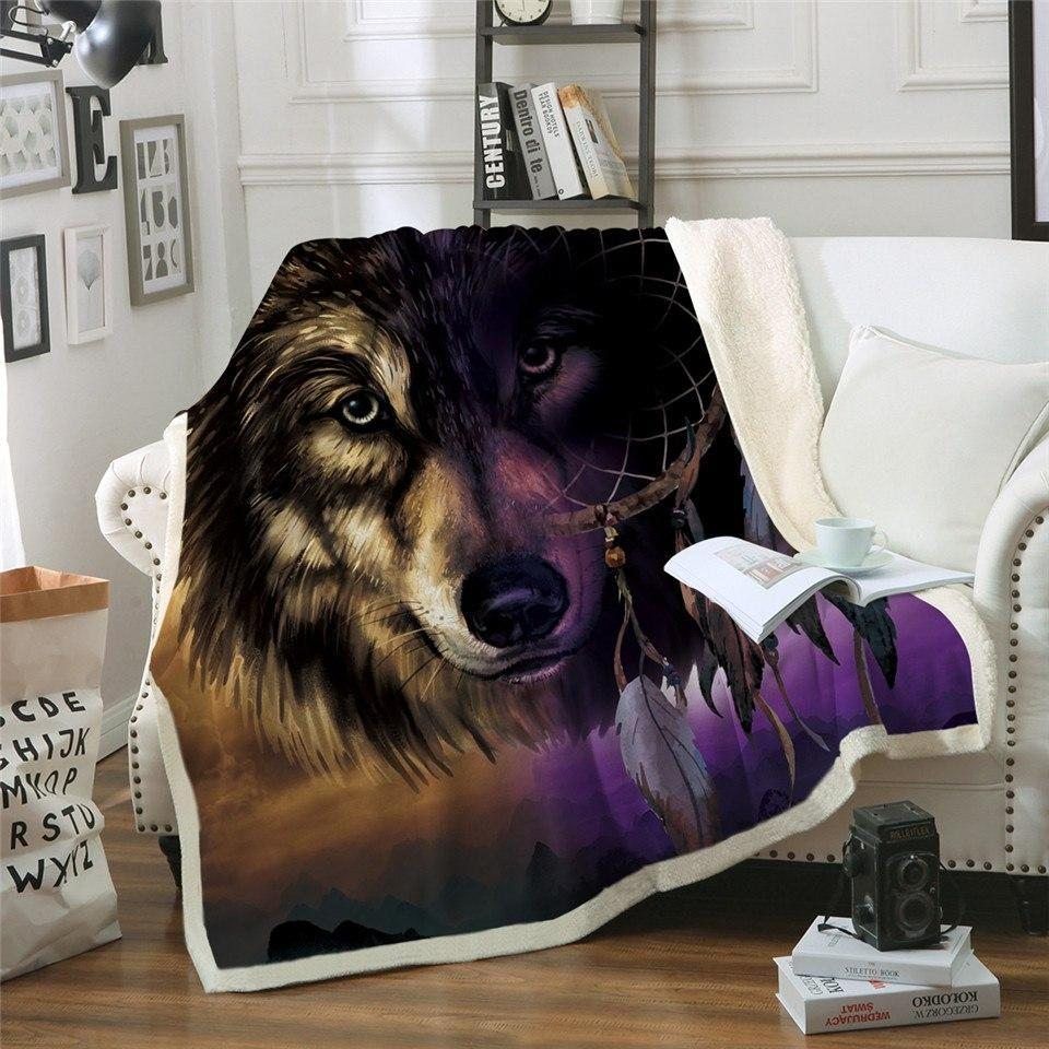 Wolf Dreamcatcher Sherpa Fleece Blanket