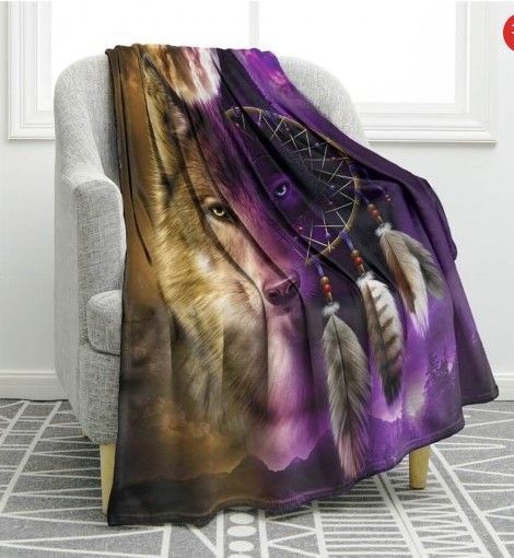 Wolf Dreamcatcher Sherpa Fleece Blanket