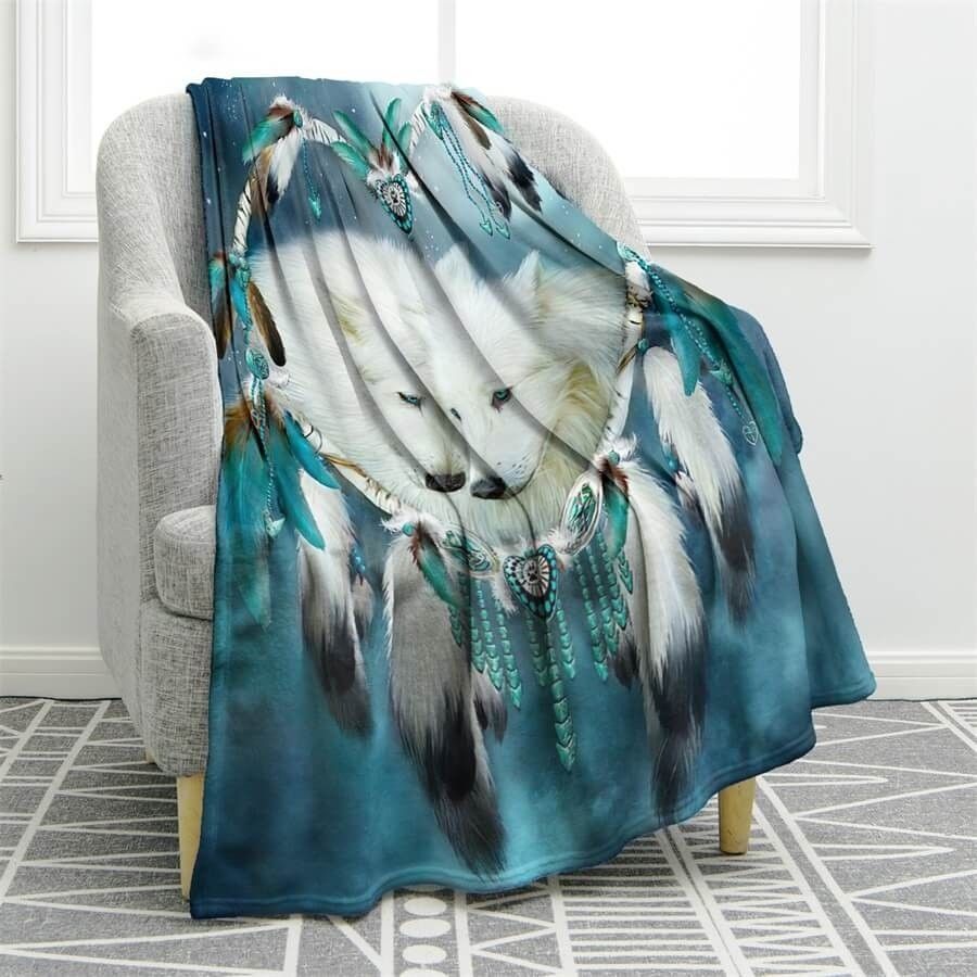 Wolf Dreamcatcher Sherpa Fleece Blanket