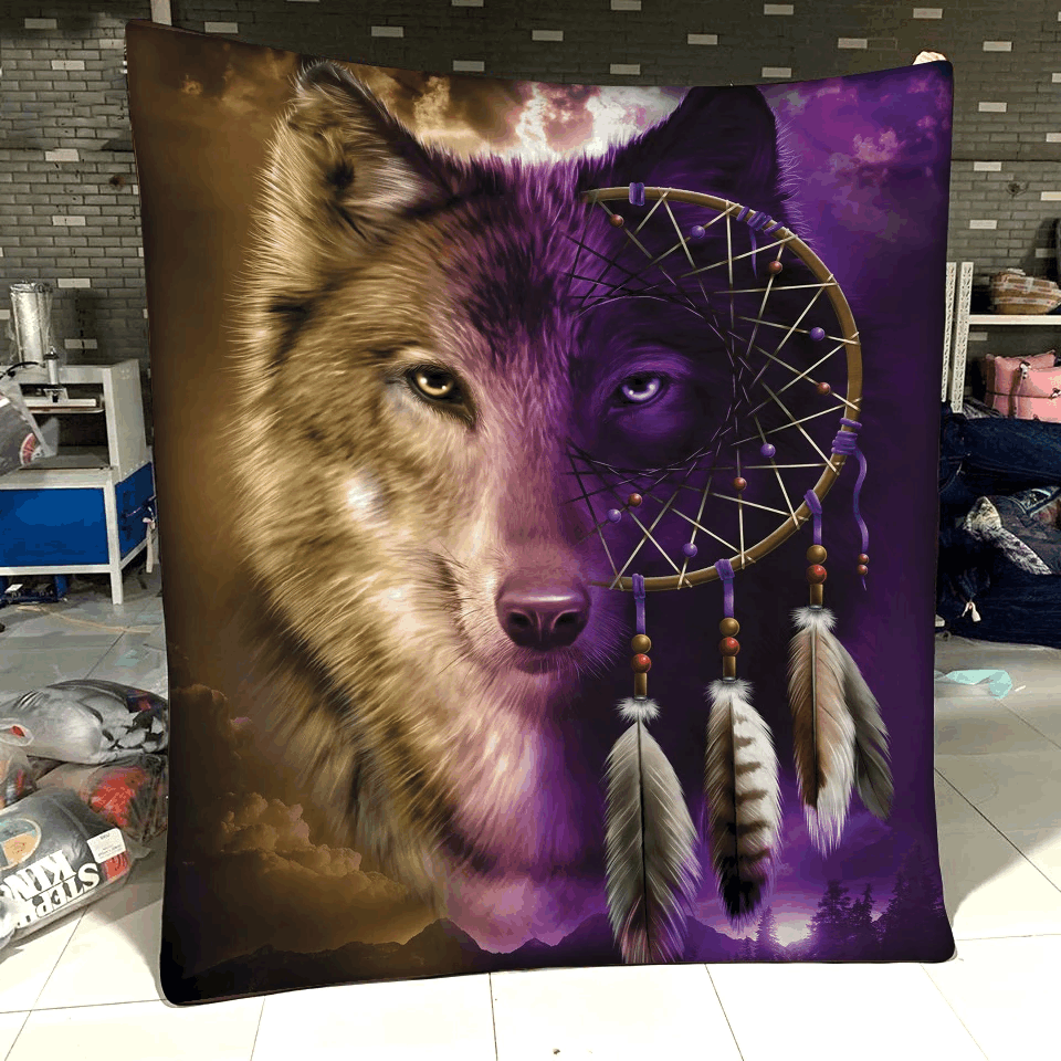 Wolf Dreamcatcher Sherpa Fleece Blanket