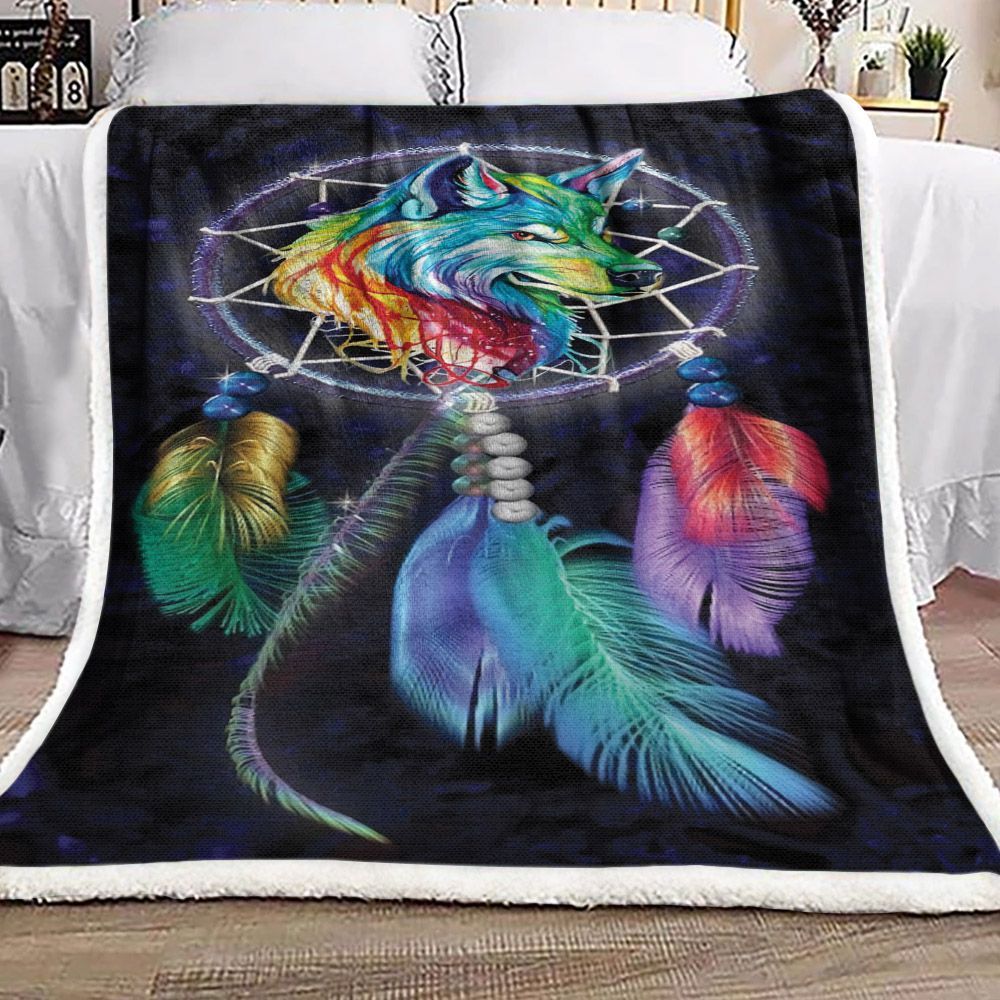 Wolf Dreamcatcher Sherpa Fleece Blanket
