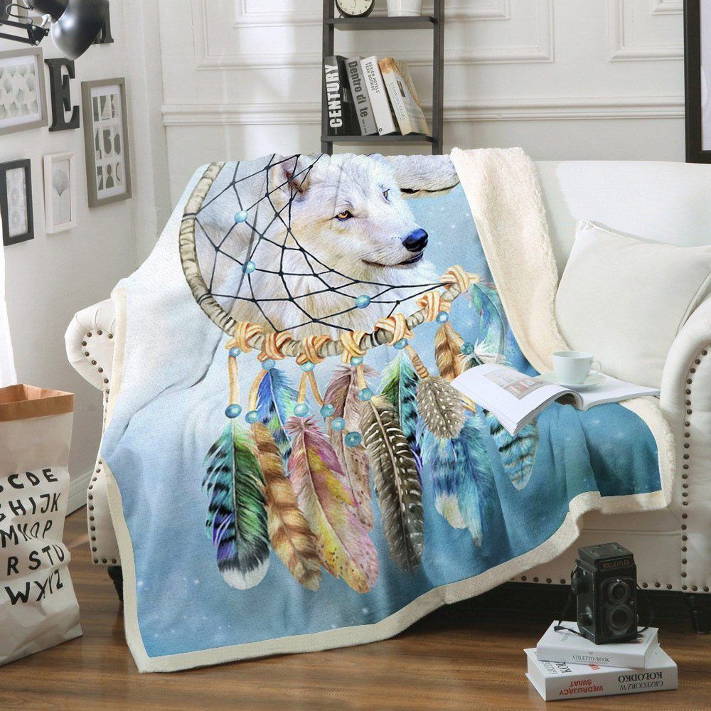 Wolf Dreamcatcher Sherpa Fleece Blanket