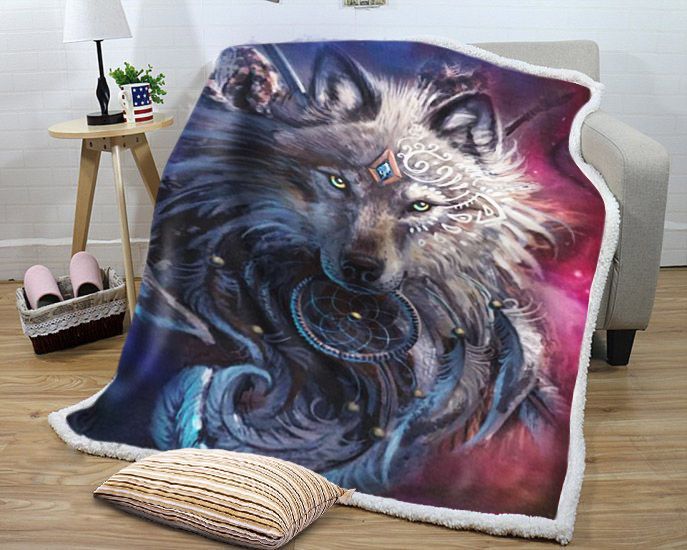 Wolf Dreamcatcher Sherpa Fleece Blanket