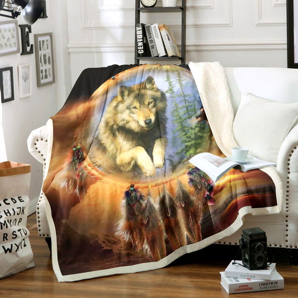 Wolf Dreamcatcher Sherpa Fleece Blanket