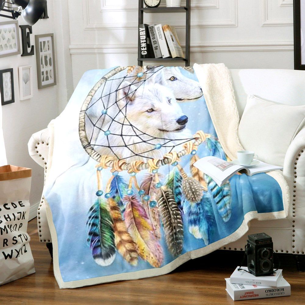 Wolf Dreamcatcher Sherpa Fleece Blanket