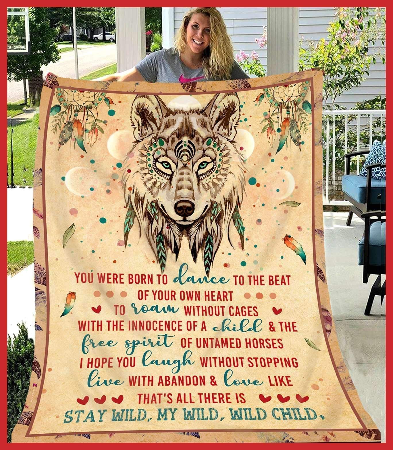 Wolf Dreamcatcher Stay Wild My Child Wild Child Sherpa Fleece Blanket