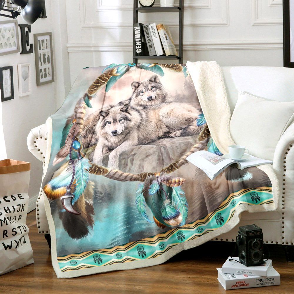 Wolf Dreamcatcher Sherpa Fleece Blanket