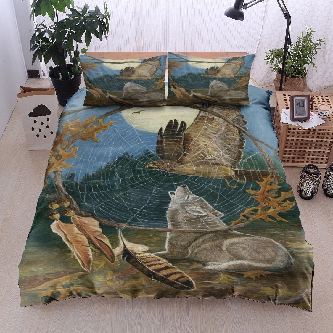 Wolf Eagle Spider Web Dreamcatcher Bedding Set