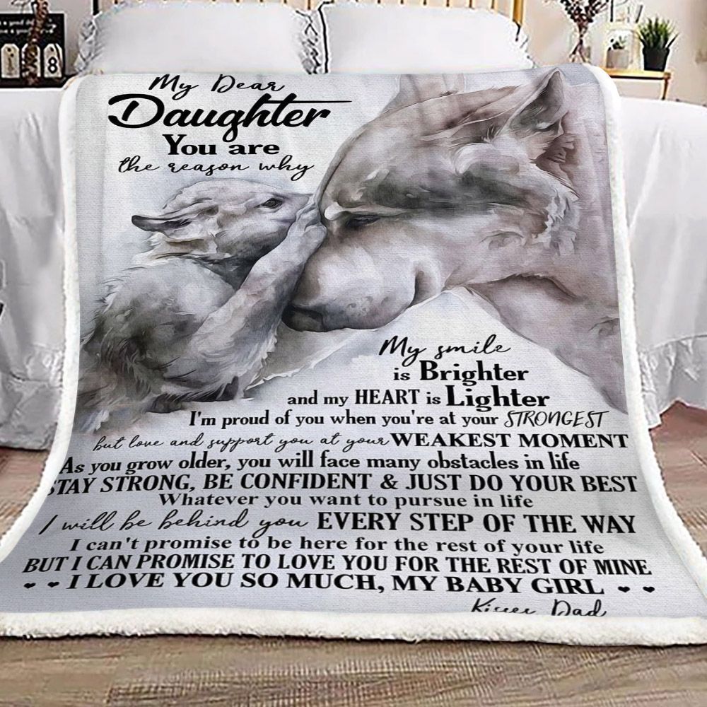 Wolf Family My Dear Daughter Kisses Dad Sherpa Fleece Blanket