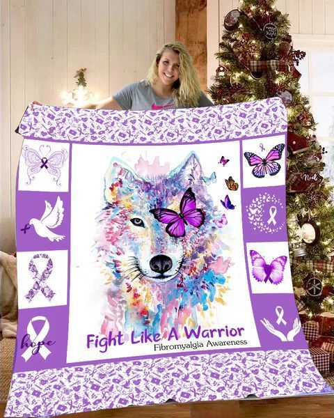 Wolf Fight Like A Warrior Sherpa Fleece Blanket
