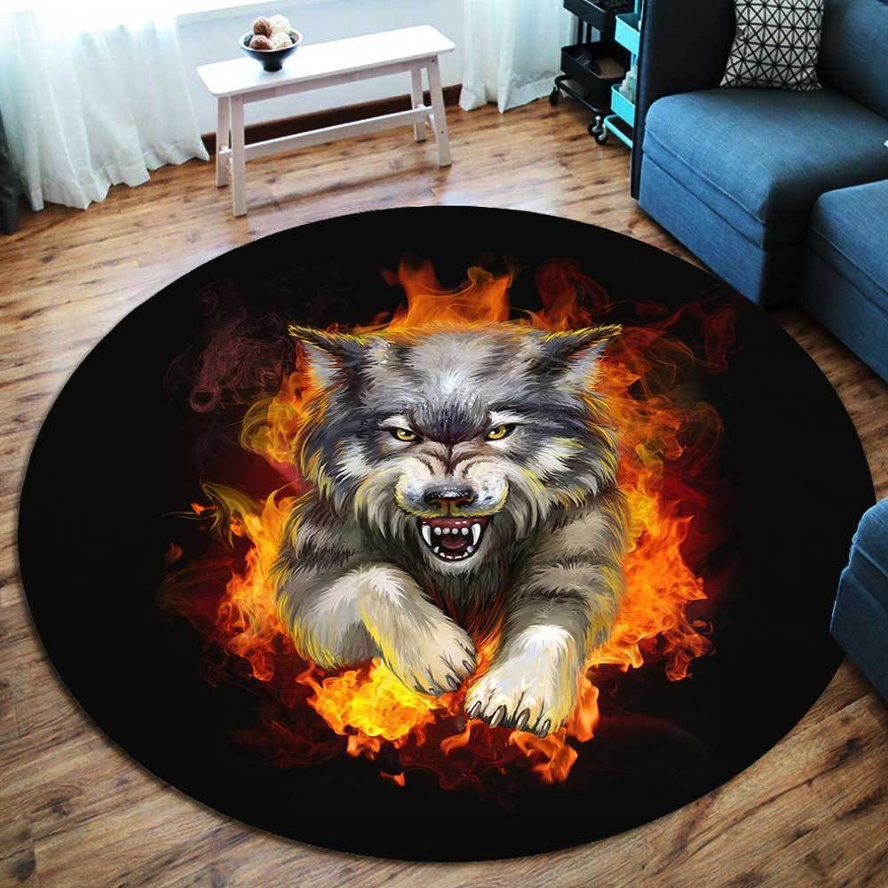 Wolf Fight Round Carpet