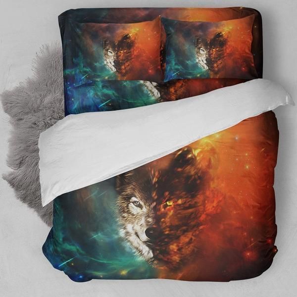 Wolf Fire And Blue Bedding Set