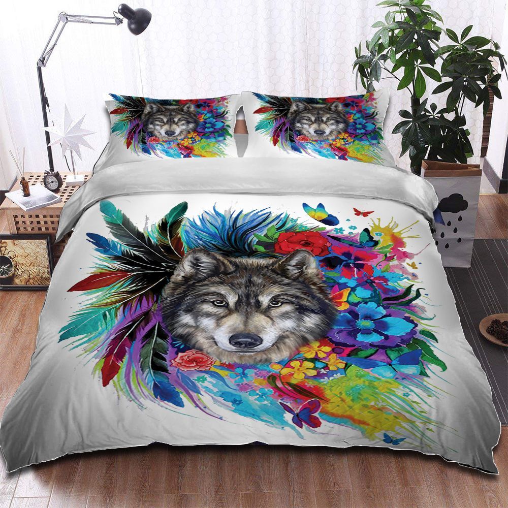 Wolf Floral Boho Bedding Set