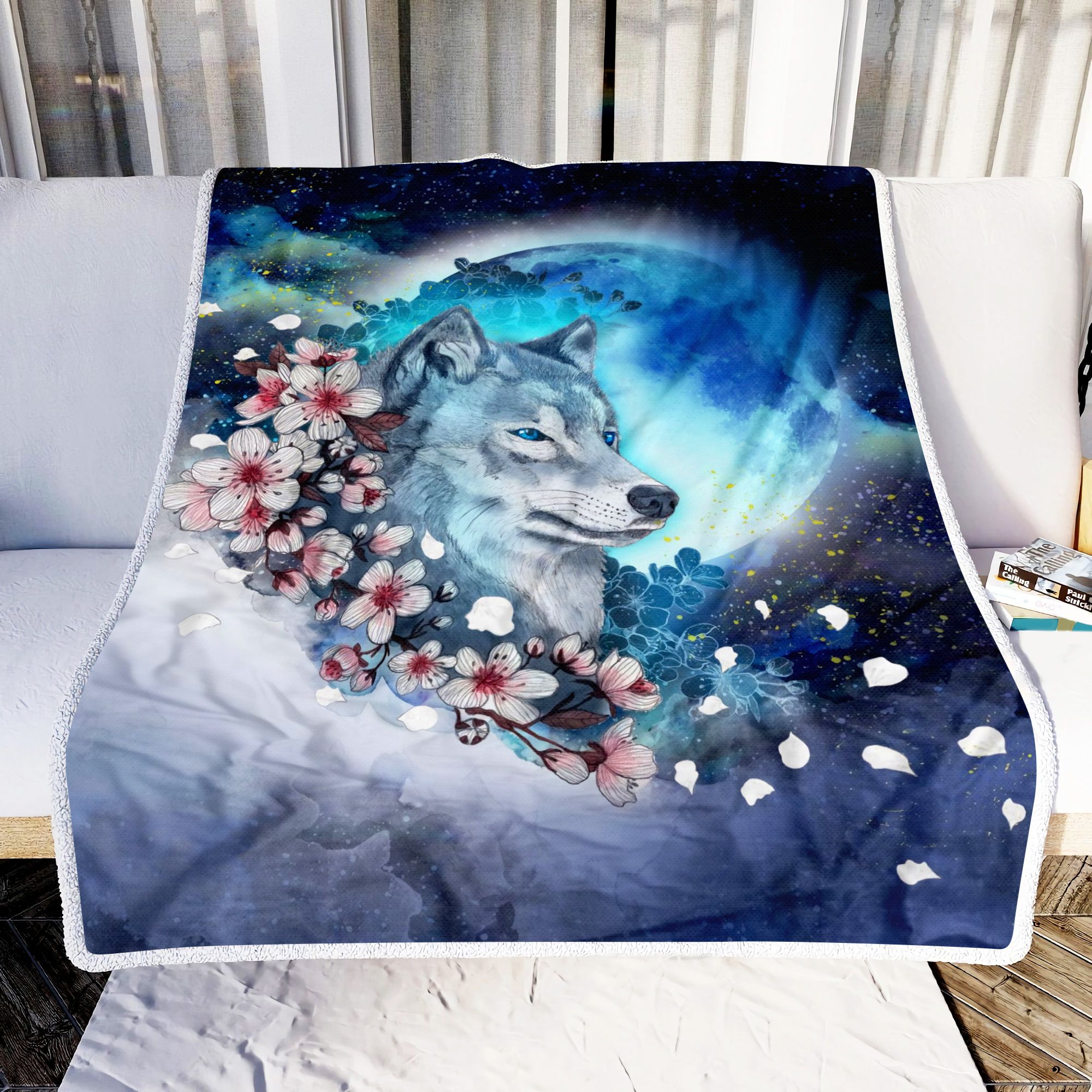 Wolf Flower Art Fleece Blanket