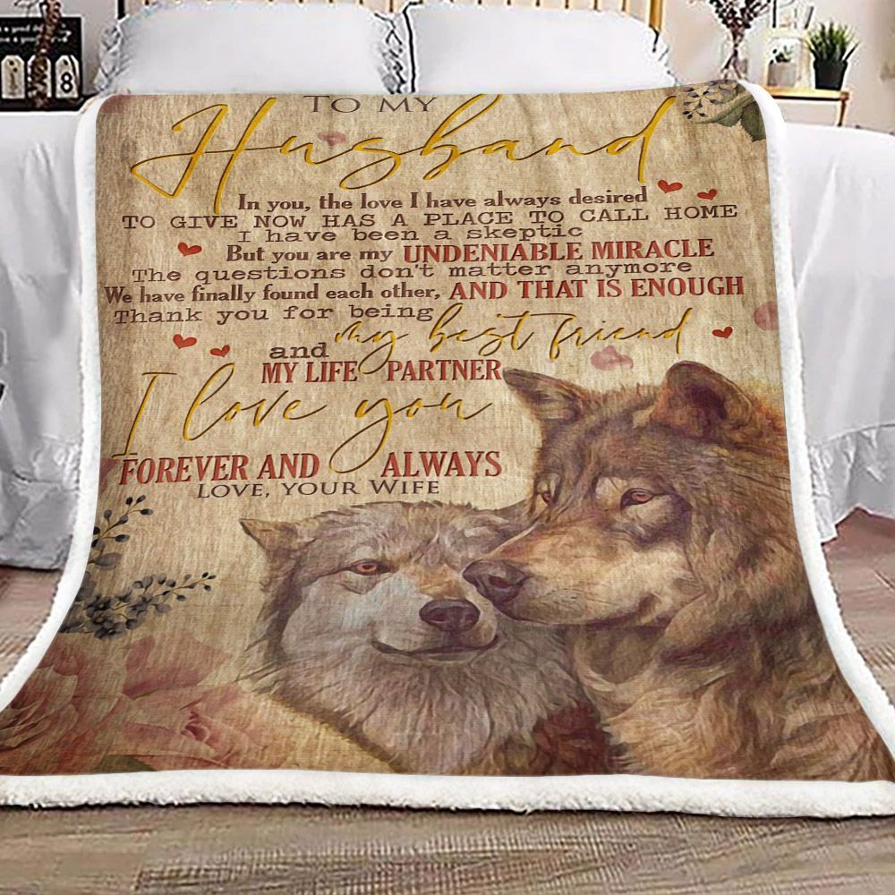 Wolf Flower To My Husband Sherpa Fleece Blanket