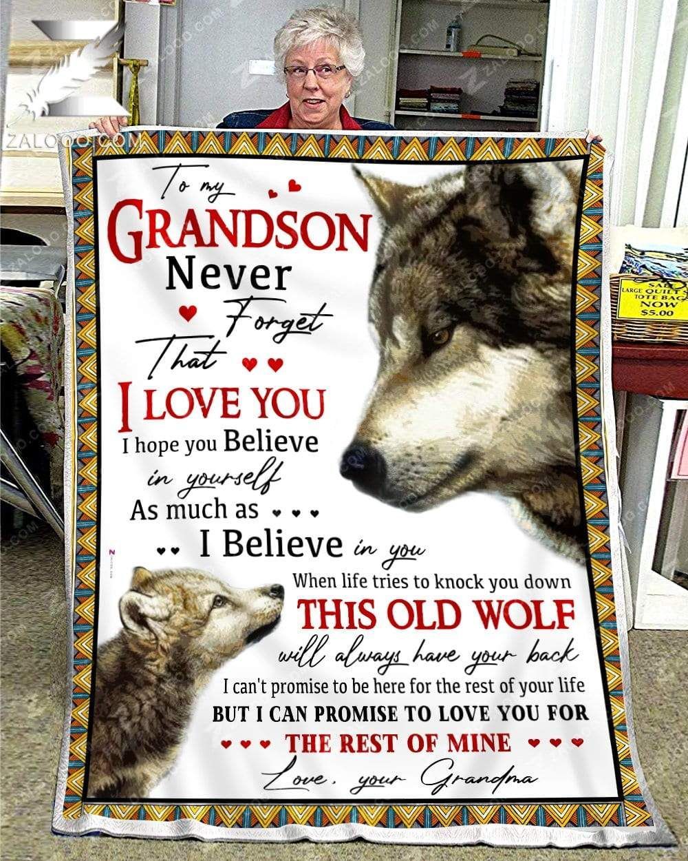 Wolf For Grandson From Grandma When Life Tries To Knock You Down Sherpa Fleece Blanket