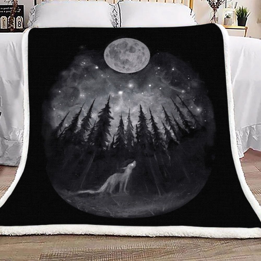 Wolf Forest Moon Sherpa Fleece Blanket