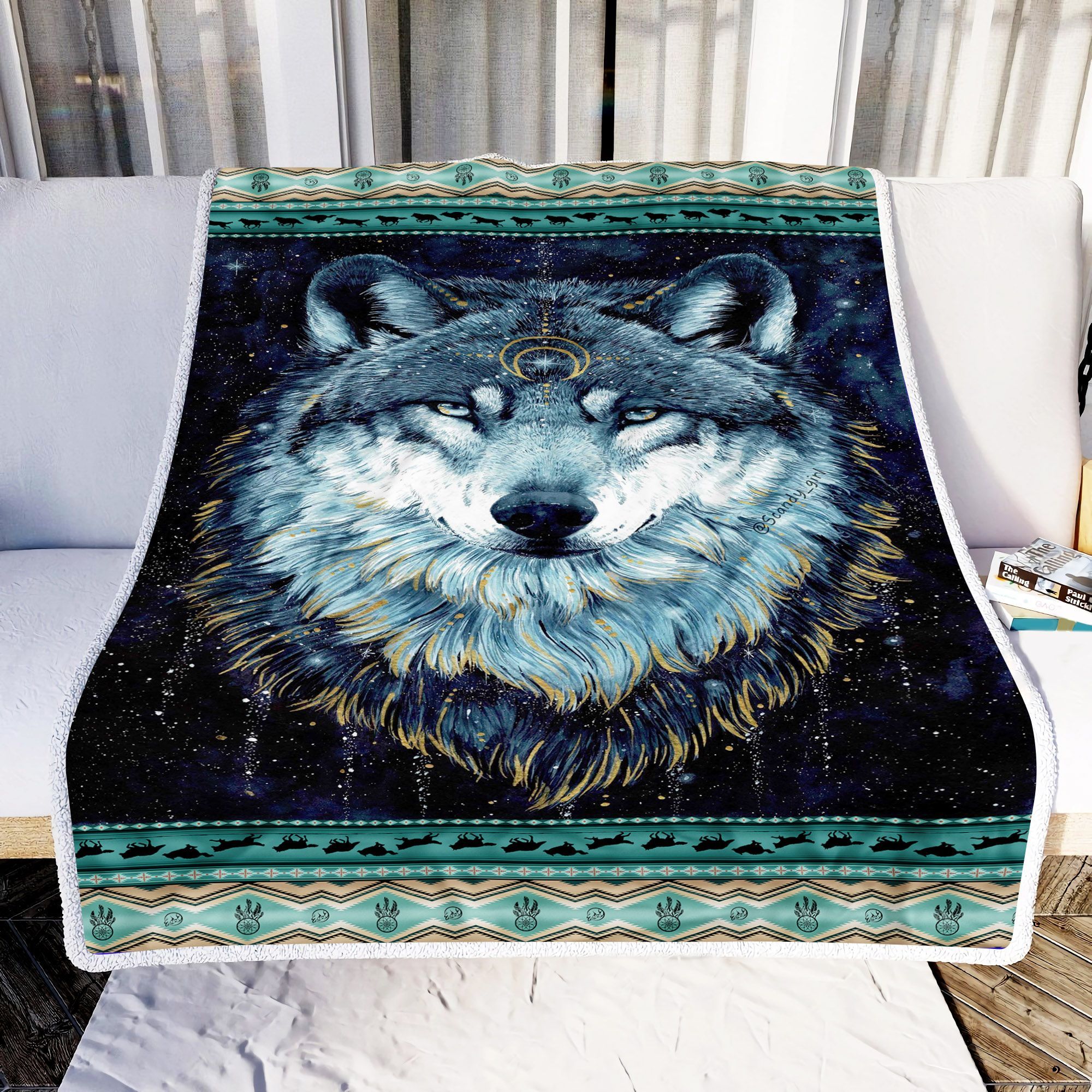 Wolf Galaxy And Moon Sherpa Fleece Blanket