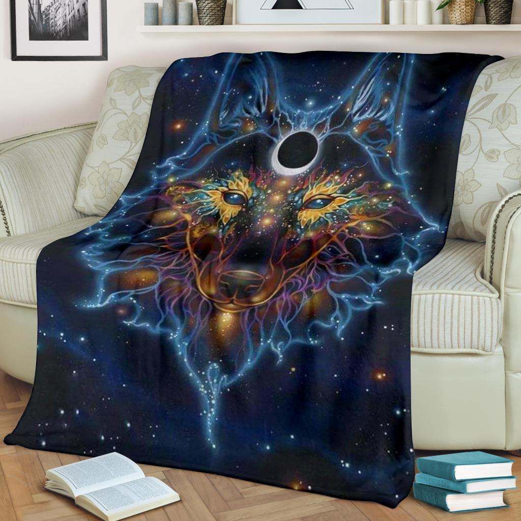 Wolf Galaxy Native American Sherpa Fleece Blanket