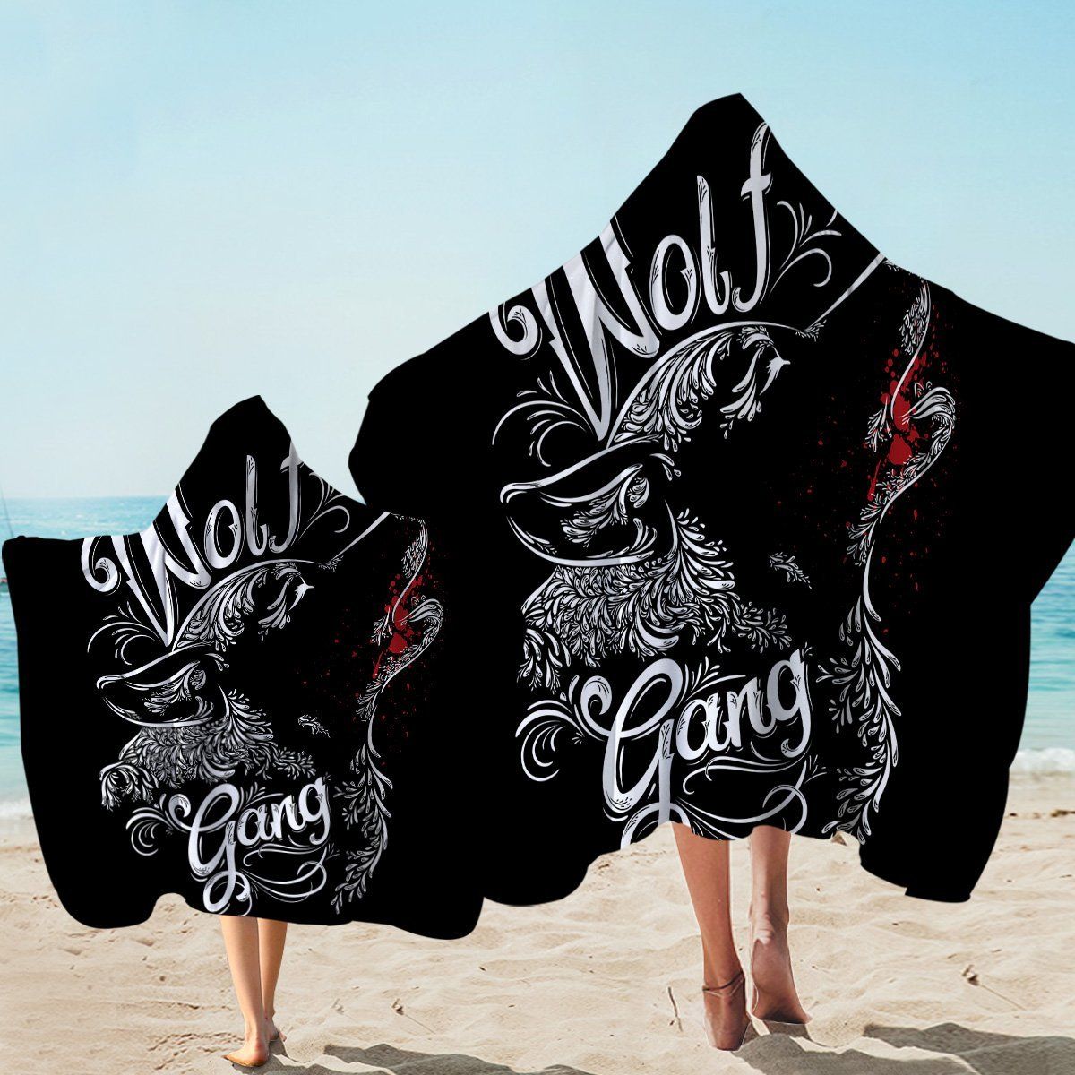Wolf Gang Black Printed Hooded Towel