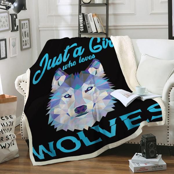 Wolf Geometric Just A Girl Sherpa Fleece Blanket