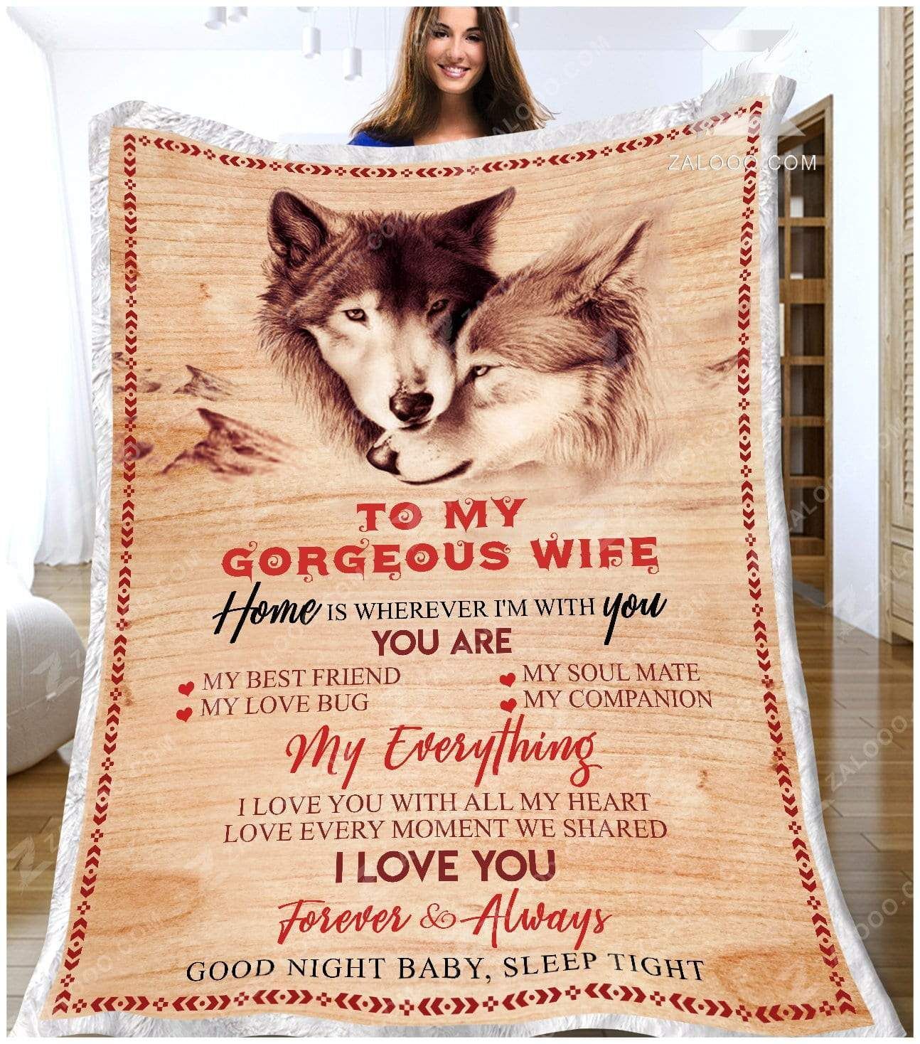 Wolf Gorgeous Wife Home Is Wherever I Am With You Sherpa Fleece Blanket