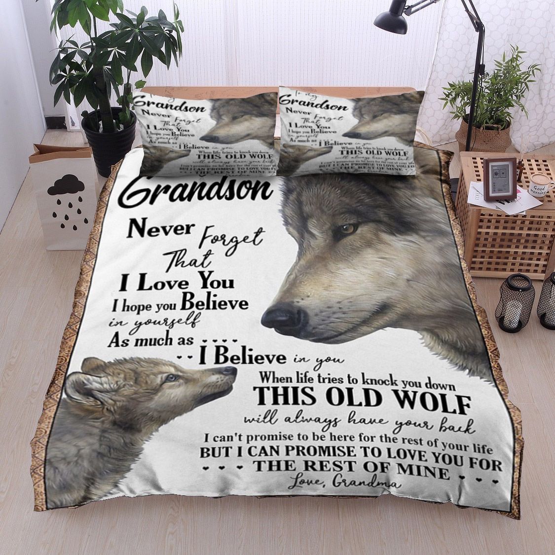 Wolf Grandma To Grandson Bedding Set