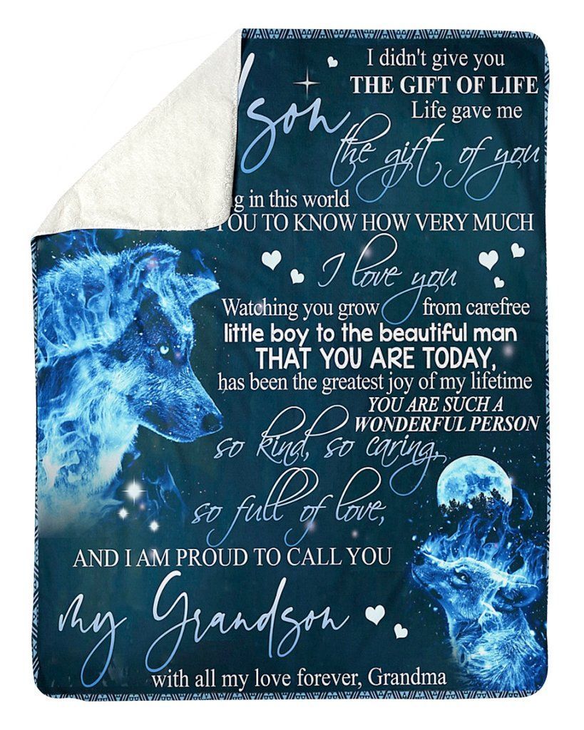 Wolf Grandma To Grandson Sherpa Fleece Blanket