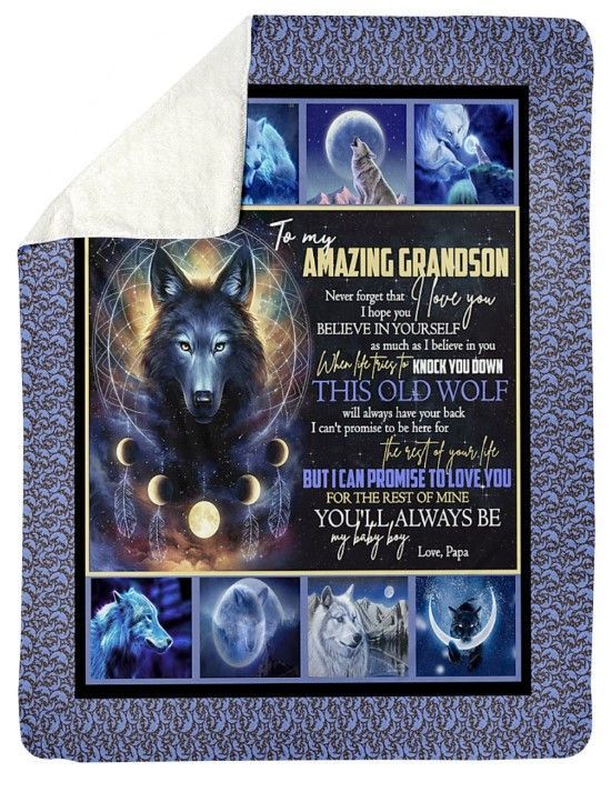 Wolf Grandpa To Grandson Sherpa Fleece Blanket