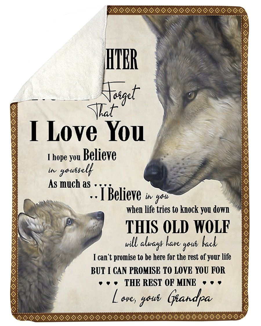 Wolf Grandpa To My Granddaughter Fleece Blanket Believe In Yourself Sherpa Blanket