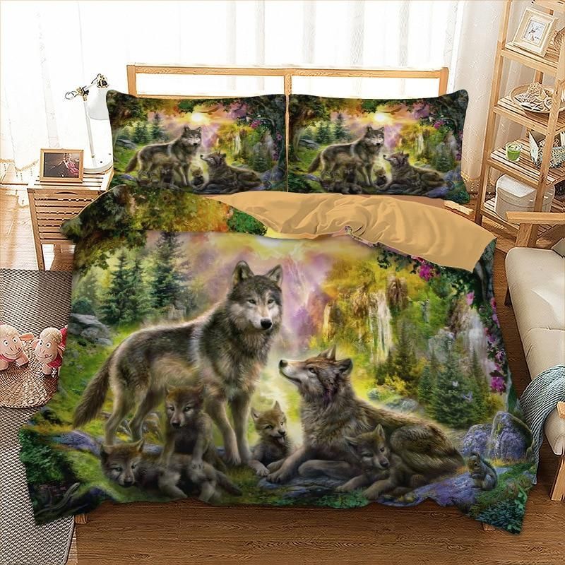 Wolf Happiness Family In The Spring Forest Bedding Set