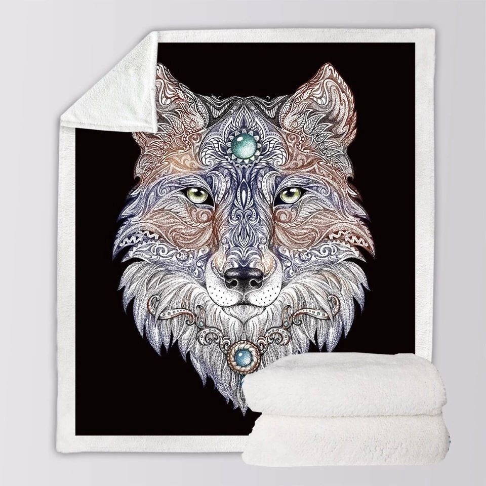Wolf Head Sherpa Fleece Blanket