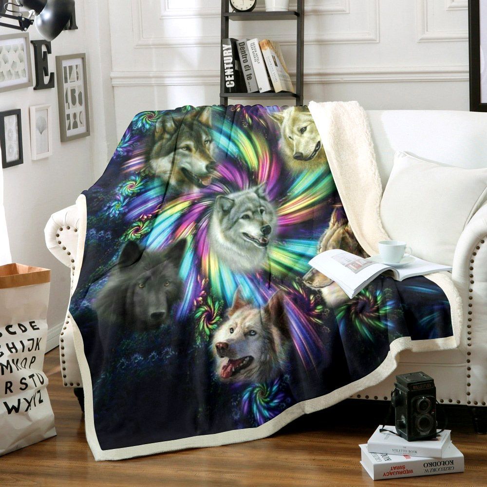Wolf Hippie Sherpa Fleece Blanket